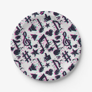 Assiettes En Carton Motif de notes musicales et de coeurs déformés