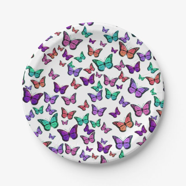 Assiettes En Carton Motif de papillons colorés (Devant)