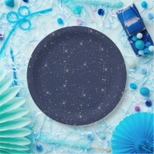 Assiettes En Carton Motif de parties scintillant en or brillant bleu m