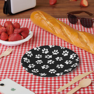 Assiettes En Carton Motif De Pattes, Pattes De Chien, Pattes Blanches
