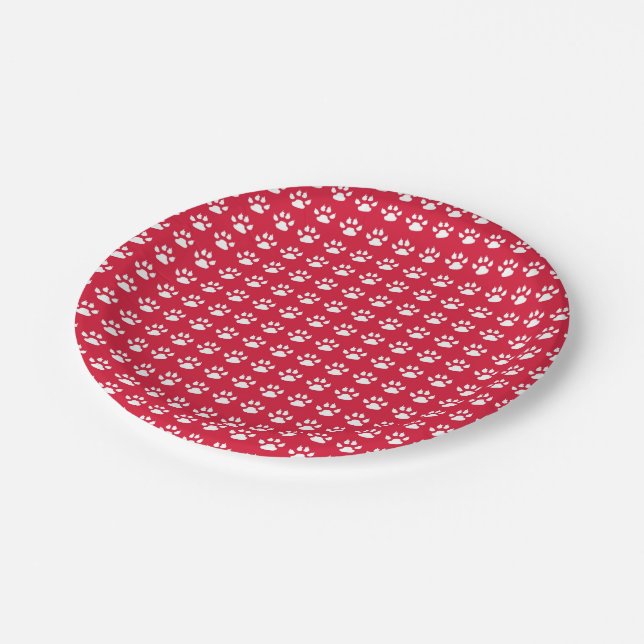 Assiettes En Carton Motif de Pawprint (rouge et blanc) (Angle)