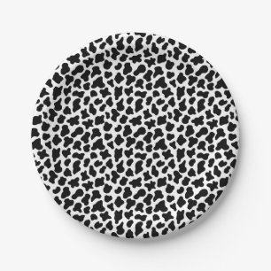 Assiettes En Carton Motif de peau de vache noir et blanc