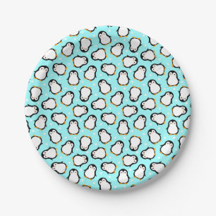 Assiettes En Carton Motif de pingouin mignon motif turquoise