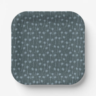 Assiettes En Carton Motif de pissenlits bohèmes bleu cyan