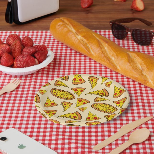 Assiettes En Carton Motif de pizza au fromage fondu (Pique-nique)