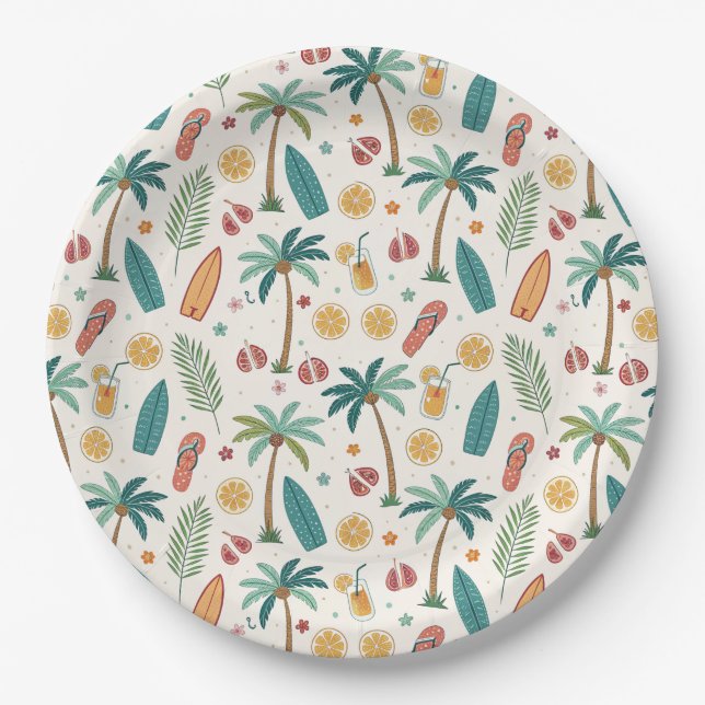 Assiettes En Carton Motif de plage d'été tropical (1) (Devant)