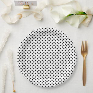 Assiettes En Carton Motif de point Polka noir blanc