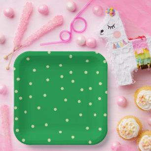Assiettes En Carton Motif de point Polka vert minimaliste