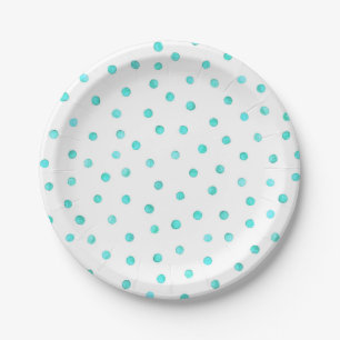 Assiettes En Carton Motif de points blanc bleu turquoise de confettis