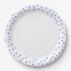 Assiettes En Carton Motif de points bleu et blanc de confettis