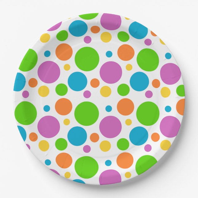 Assiettes En Carton Motif de points colorés (Devant)