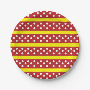 Assiettes En Carton Motif de points Polka Jaune rouge