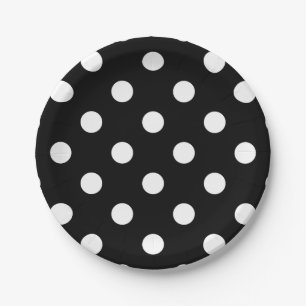 Assiettes En Carton Motif de pois noir et blanc