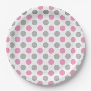 Assiettes En Carton Motif de pois rose et gris