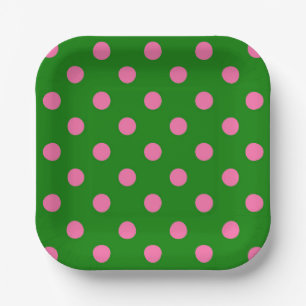 Assiettes En Carton Motif de pois rose sur fond vert