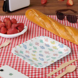 Assiettes En Carton Motif de poisson tropical Tulimet coloré