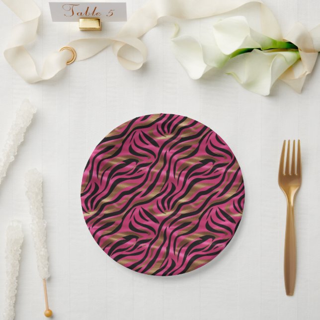Assiettes En Carton Motif de Poster de animal Black Pink Gold Zebra (Mariage)