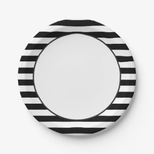 Assiettes En Carton Motif   de rayure noir et blanc