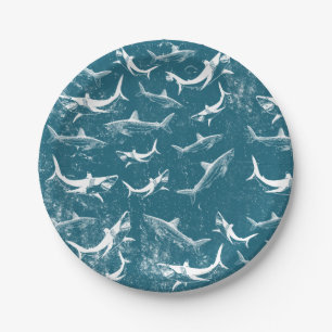 Assiettes En Carton Motif de requins bleus en détresse