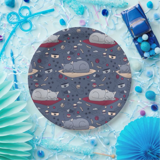 Assiettes En Carton Motif de rêve de chats doux et confortable (Fête)