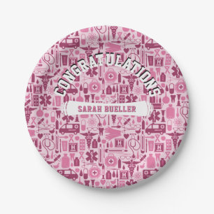 Assiettes En Carton Motif de rose de fête de remise des diplômes