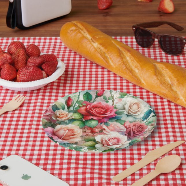 Assiettes En Carton Motif de Rose lunatique (Pique-nique)