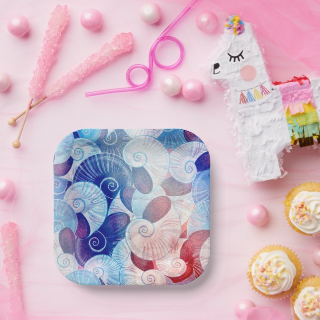 Assiettes En Carton Motif de scène de coquillages (Fête)