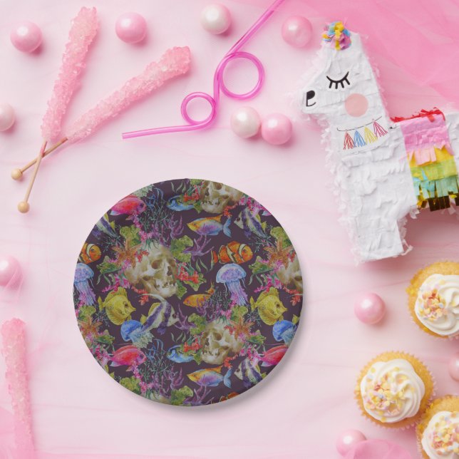 Assiettes En Carton Motif de Sea Life Grunge (Fête)