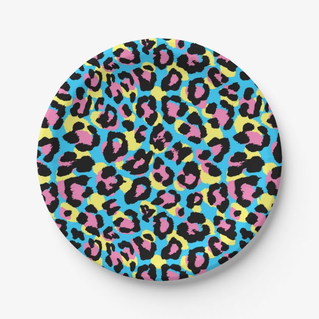 Assiettes En Carton Motif de Spots Neon Leopard (Devant)