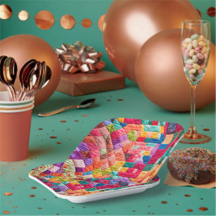 Assiettes En Carton Motif de surface composée en Patchwork coloré