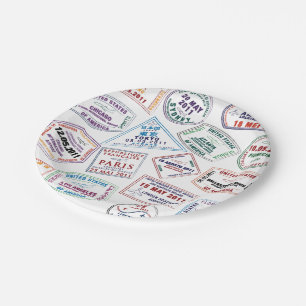 Assiettes En Carton Motif de tampon de passeport Imprimer
