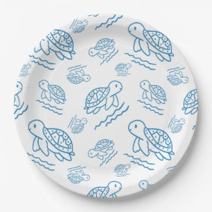 Assiettes En Carton Motif de tatouage nautique de tortue de mer mignon