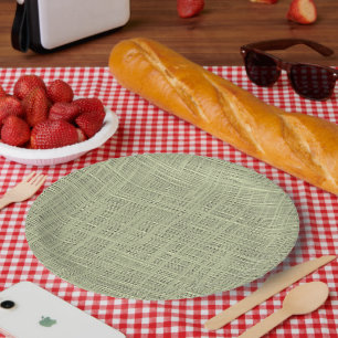 Assiettes En Carton Motif de tissu de jute de Faux vert herbe chic Sag