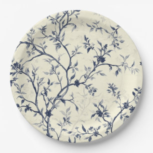Assiettes En Carton Motif de toile florale vintage bleu (1)