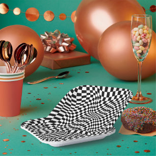 Assiettes En Carton Motif de torsion à carreaux noir et blanc hypnotiq