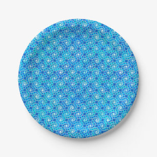 Assiettes En Carton Motif de tourbillon abstrait - bleu, turquoise et 
