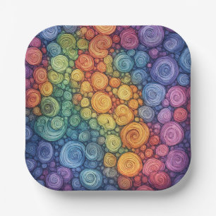 Assiettes En Carton Motif de tourbillon de gribouillis abstrait coloré