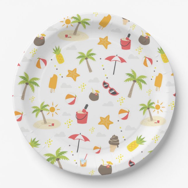 Assiettes En Carton Motif de vacances Tropical Summer Beach Design (Devant)
