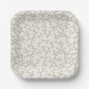 Assiettes En Carton Motif de vigne de baie botanique d'art de ligne ma