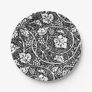 Assiettes En Carton Motif de vigne de raisin noir et blanc de William 