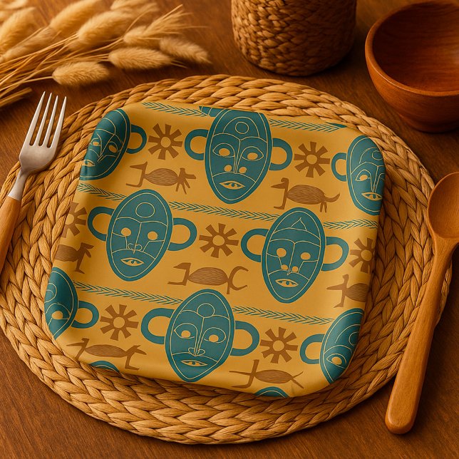 Assiettes En Carton Motif de visage ethnique africain Masque tribal (Créateur téléchargé)