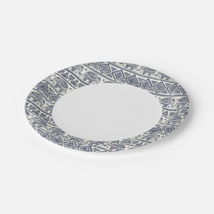 Assiettes En Carton Motif d'éléphant ethnique bleu