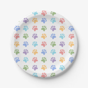 Assiettes En Carton Motif d'empreintes de pattes de chien pastel color