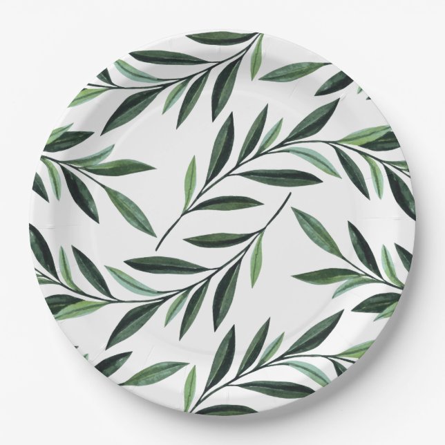 Assiettes En Carton Motif des branches d'aquarelle (Devant)