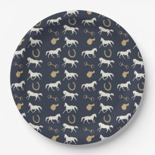 Assiettes En Carton Motif des chevaux anglais or et ivoire