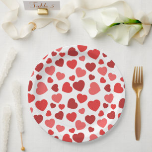 Assiettes En Carton Motif Des Coeurs, Coeurs Rouges, Motif Des Coeurs