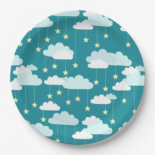Assiettes En Carton Motif des étoiles et nuages en chute mûre (Devant)