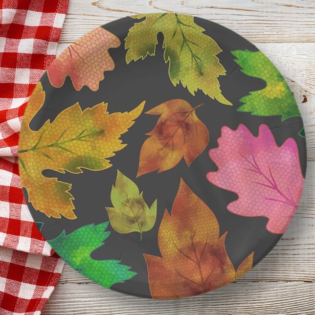 Assiettes En Carton Motif des feuilles d'automne modernes | Thanksgivi (Créateur téléchargé)