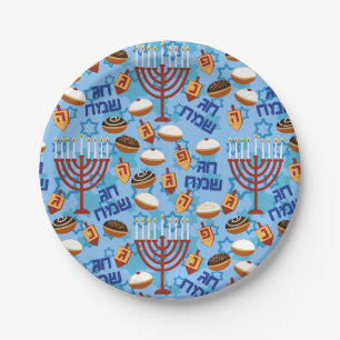 Assiettes En Carton Motif des Hanukiahs, des Menorahs et des bougies