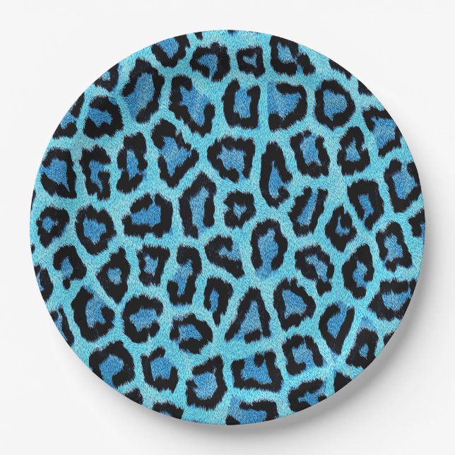 Assiettes En Carton Motif des points de fourrure de léopard bleu (Devant)